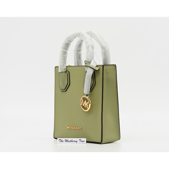 Michael Kors Mercer XS Light Sage Green Pebbled Leather Crossbody Purse Handbag - Picture 3 of 16